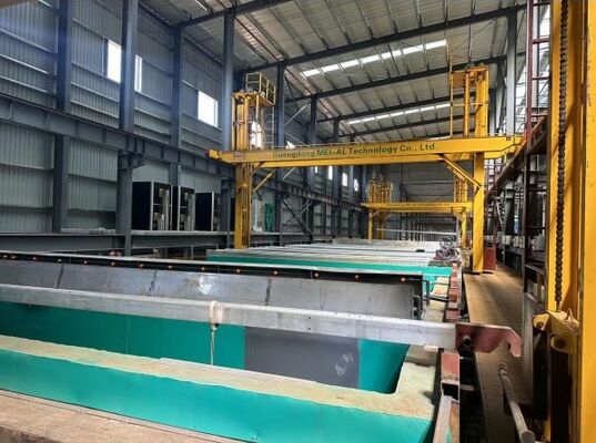 Καλή τιμή 450T/μήνα Παραγωγή 6500mm Μέγιστο Μήκος Προφίλ 8-12μm Πάχος Φιλμ Ανώμαλης Επίστρωσης Γραμμή Παραγωγής Προφίλ Αλουμινίου σε απευθείας σύνδεση